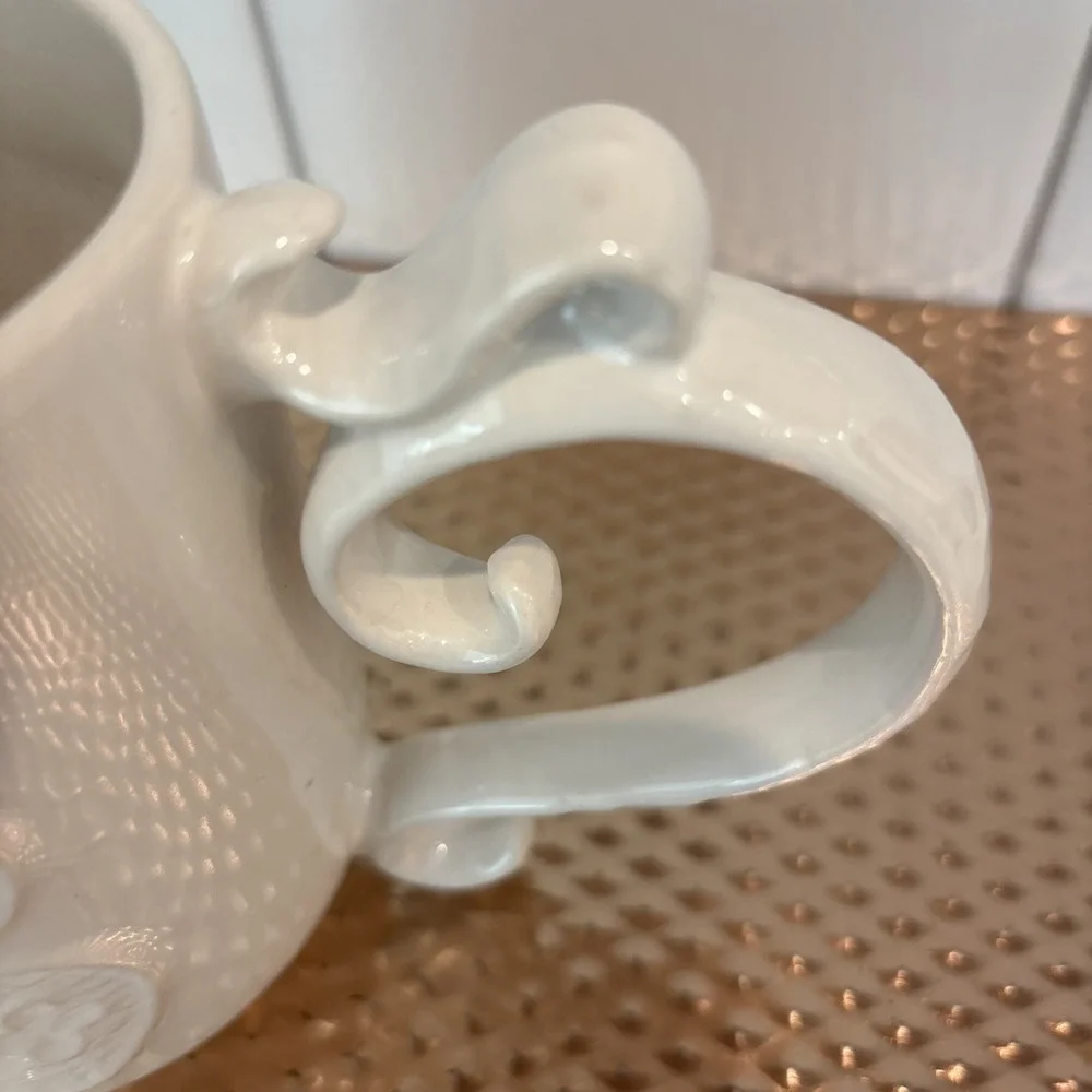 Pottery Barn A-Z Monogram Raised Letter B Coffee Tea Cup Mug Ornate Handle Ivory